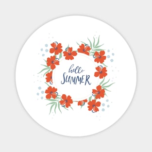 Round floral wreath with bold naive art tropical flowers Magnet